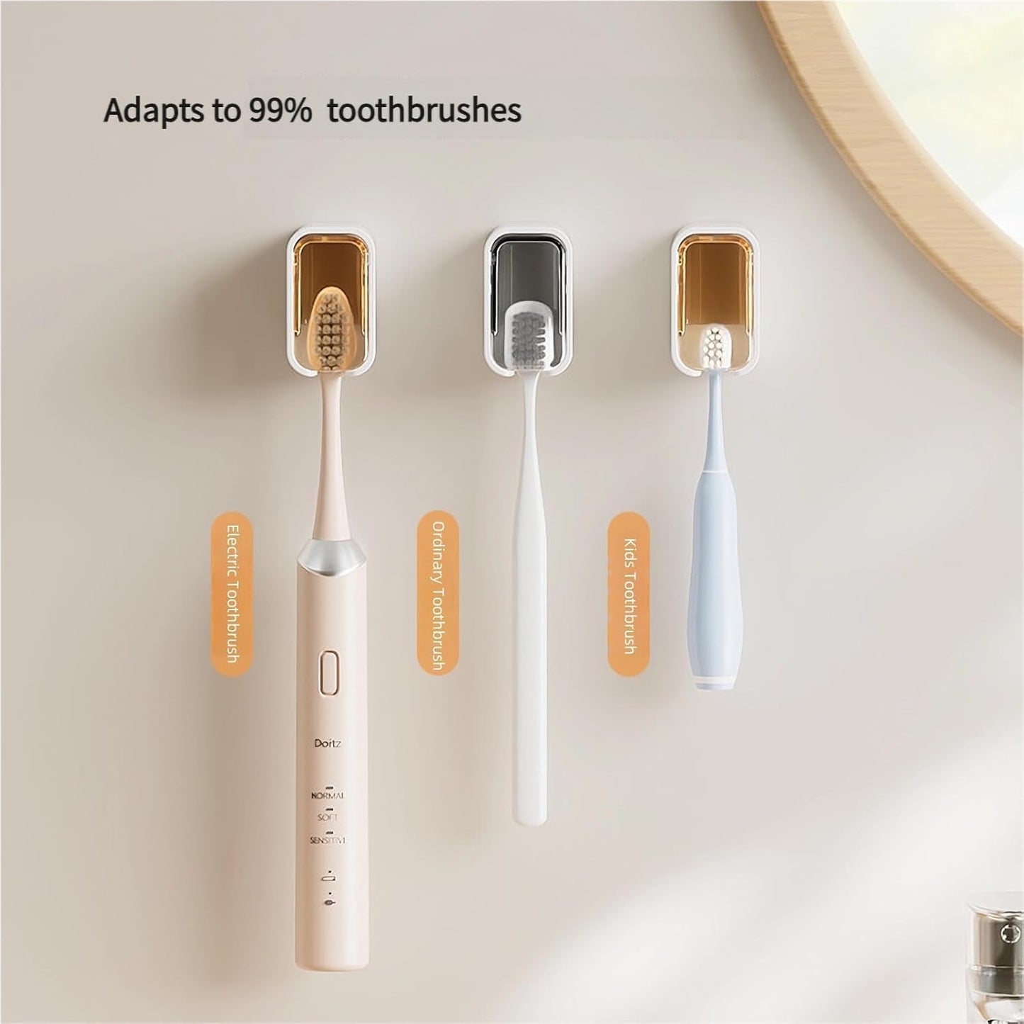 Wall-Mounted Toothbrush Holder with Toothpaste Squeezer, 4-Pack | Strong Self-Adhesive, With Cover, Family Toothbrush Head Organizer, Includes Toothpaste Squeezer