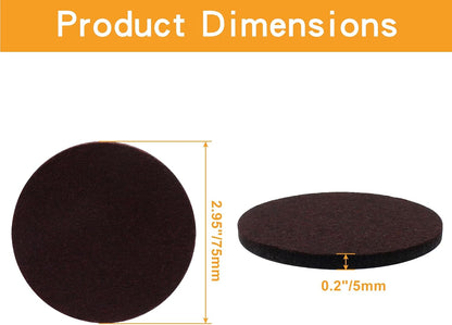 16 Pcs 3"/75mm Felt Furniture Pads Brown Round Self Adhesive | 5mm Thick, Anti Scratch Floor Protectors, For Furniture Feet Chair Legs