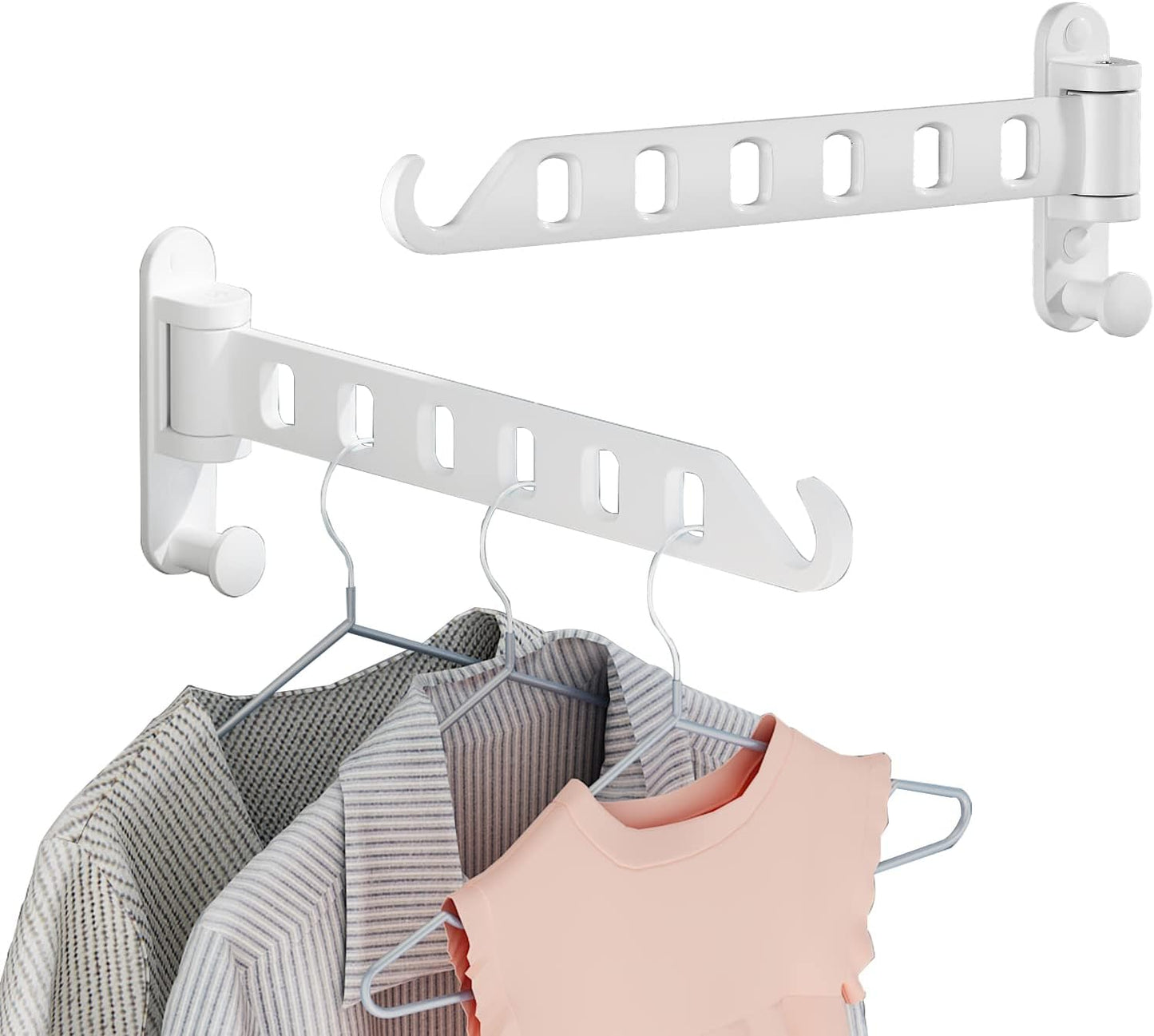 JOOM Wall Mounted Drying Rack, Foldable Clothes Hanger Rack for Laundry Room, Space Saving Wall Mount Clothes Rack, Aluminum Coat Hanger Holder for Closet, Bathroom, White