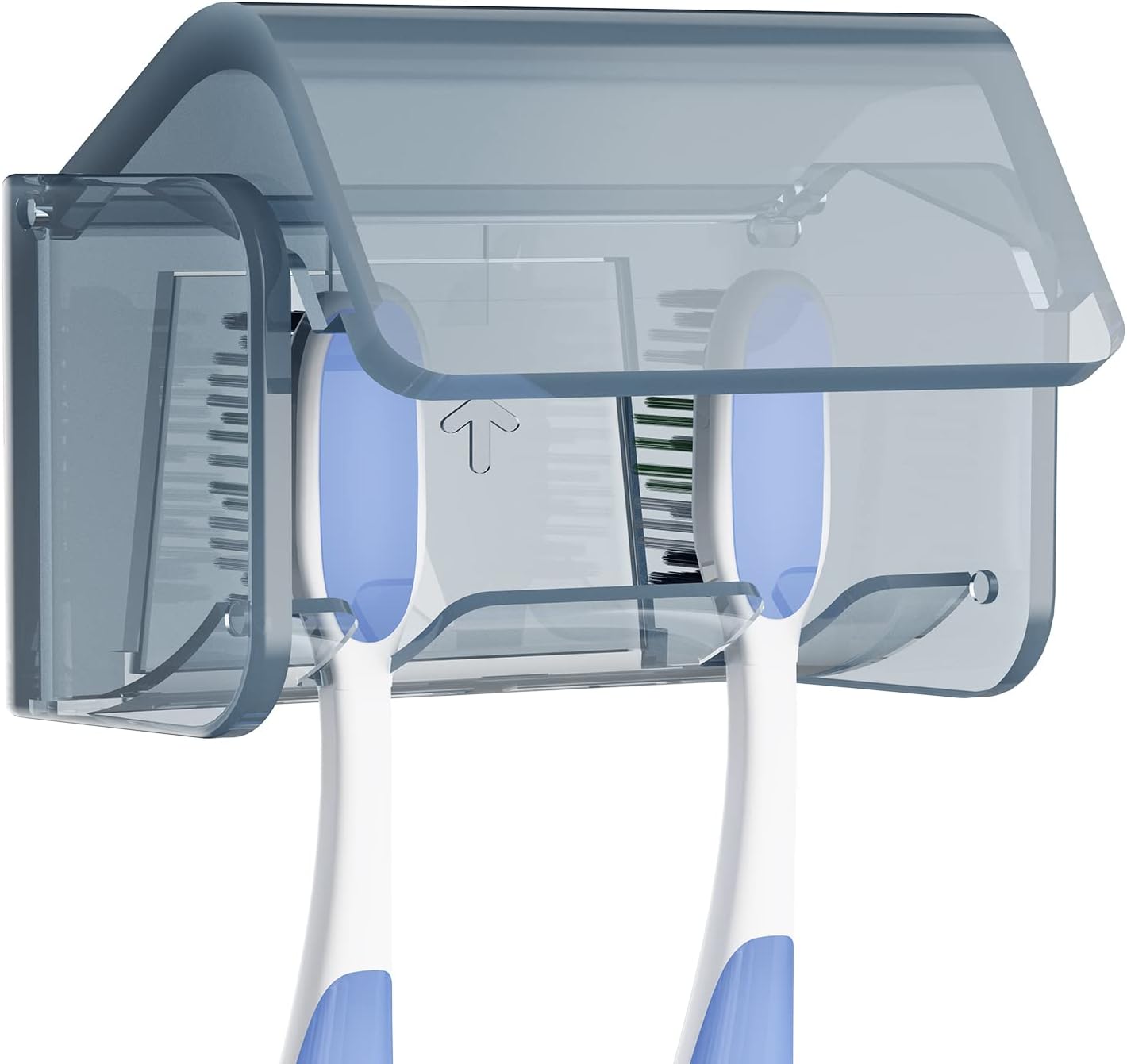 Linkidea Lightweight Toothbrush Holder Wall Mounted with Dustproof Cover, 2 Slots Self Adhesive Organizer for RV, Camper, Shower, Bathroom (Grey)