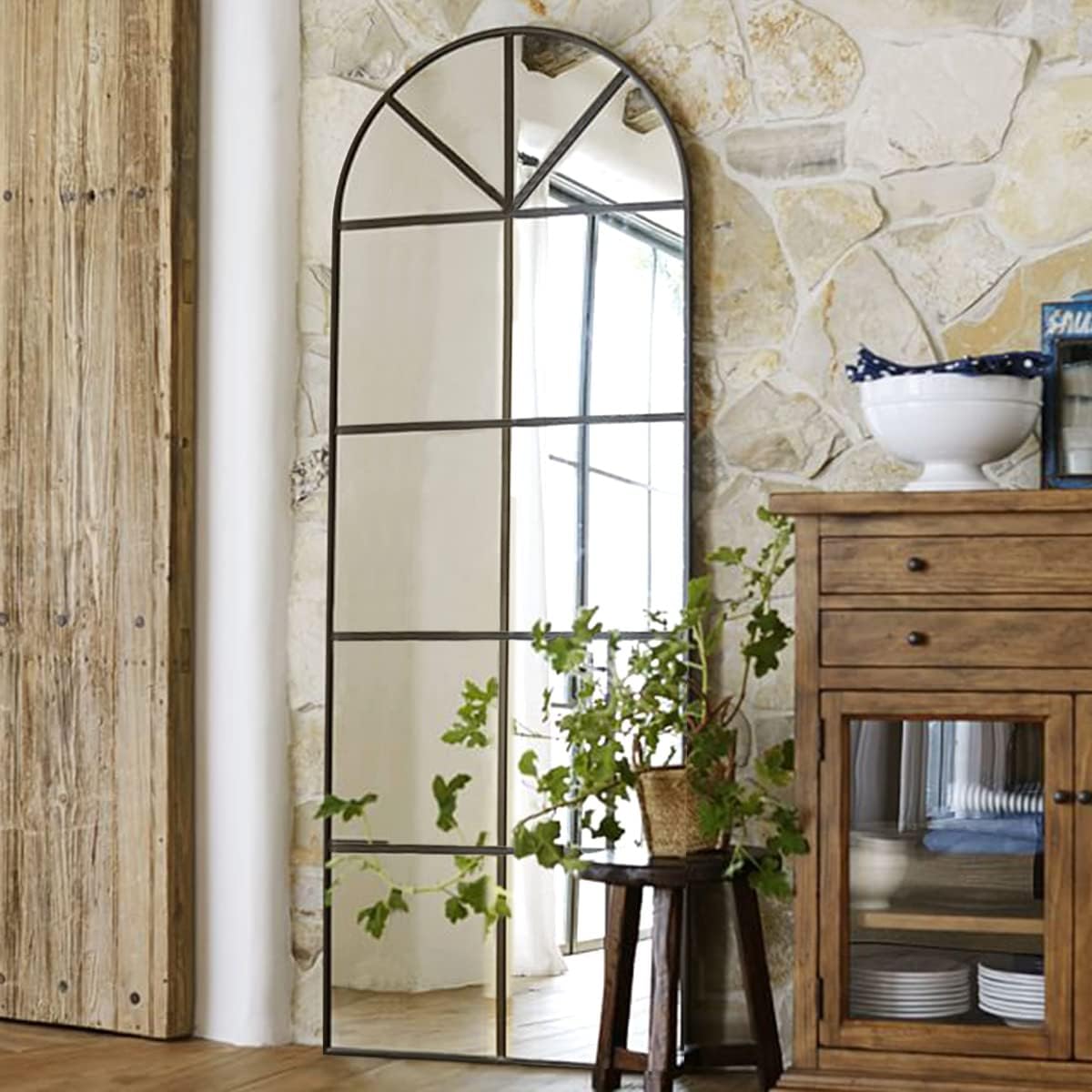 OGCAU Floor Full Length Mirror, 56"x20" Arched Full Body Mirror, Hanging or Leaning, Standing, Wall Mounted with Aluminum Frame for Bedroom Living Room, White