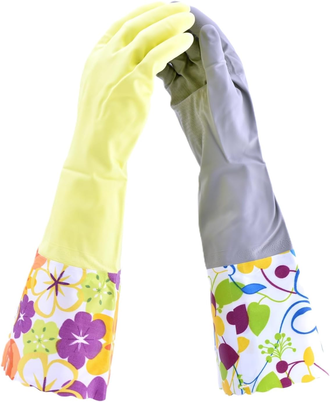 2 PAIRS Household Gloves Latex Free Cleaning Gloves with Soft Lining Long Cuff 15" & Grip, Medum, Pink/Blue