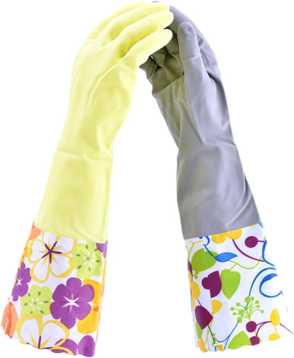 2 PAIRS Household Gloves Latex Free Cleaning Gloves with Soft Lining Long Cuff 15" & Grip, Medum, Pink/Blue