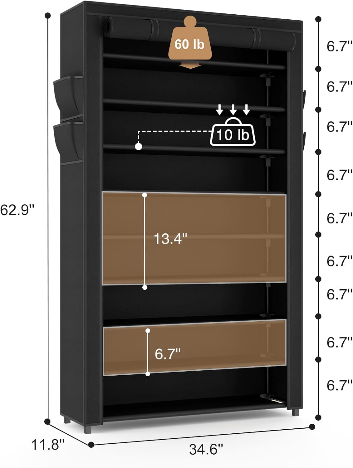 VILICK Shoe Rack with Cover Narrow Shoe Organizer with 4 Side Pockets 10 Tier Tall Shoe Storage Holds 18-22 Pairs Shoes and Boots Shoe Rack for Closet Entryway Garage