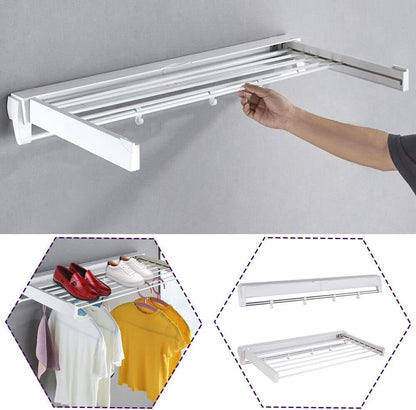 Wall Mounted Drying Rack Clothing for Laundry Foldable, Collapsible Clothes Drying Rack Folding Indoor, Laundry Dryer Hanger Rack with 7 Rods, for Laundry/Bathroom