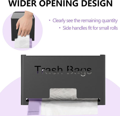 STWWO Large Trash Bag Holder Dispenser, Metal Garbage Bag Dispenser Roll Holder, Kitchen Trash Storage Organizer for Under Sink, Wall Mounted or Freestanding, Black