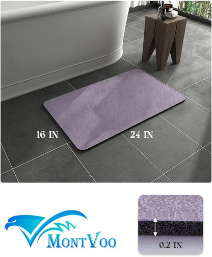 MontVoo -Bath Mat-Rubber Backing Non SlipThin Bathroom Rugs Fit Under Door- Quick Dry Absorbent Faux Suede Surface Grey Bathroom Floor Mats-Shower Rug for in Front of Bathtub Shower Gray 16x24