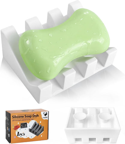 Soap Dish Holder for Shower with Suction Cup, Silicone Soap Holder & Saver Self-Draining Bar Soap Dish Keeps Soap Dry for Bathroom, Kitchen, Bathtub, Extends Soap Life (Black-1Pack)