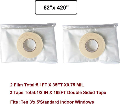 Insulating Film Window Kit to Keep Cold Out Window Shrink Film Insulator Kit (5 Windows)