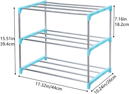 Jucaifu Stackable Small Shoe Rack, Entryway, Hallway and Closet Space Saving Storage and Organization (3-Tier, White)