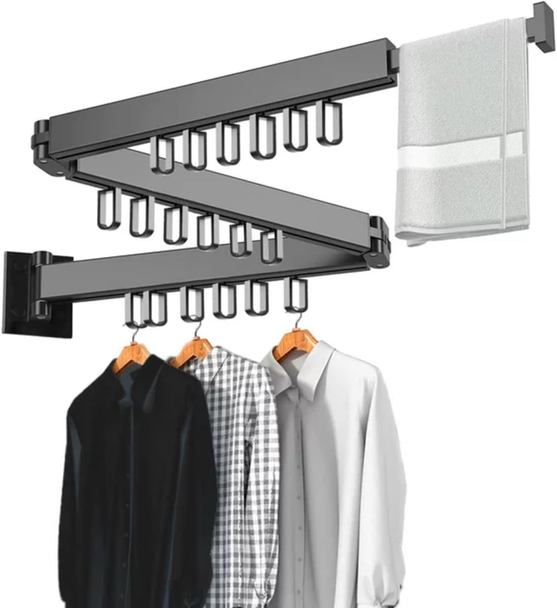 Clothes Drying Rack Wall Mounted Retractable, Aluminum Collapsible Laundry Organizer, Space-Saver Hanger Holds Quilts for Bedroom Bathroom Balcony (Grey)