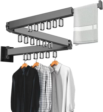 Clothes Drying Rack Wall Mounted Retractable, Aluminum Collapsible Laundry Organizer, Space-Saver Hanger Holds Quilts for Bedroom Bathroom Balcony (Grey)