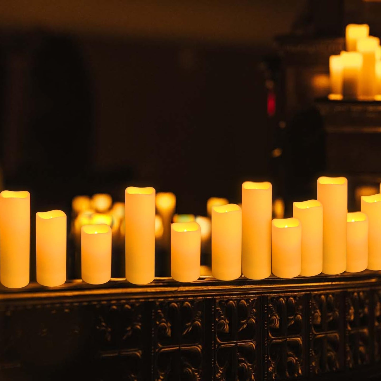 Enpornk Flameless Battery Operated Outdoor Waterproof Set of 12(D: 3" x H: 3" 4" 5" 6") Pillar LED Candles with 10-Key Remote and Cycling 24 Hours Timer