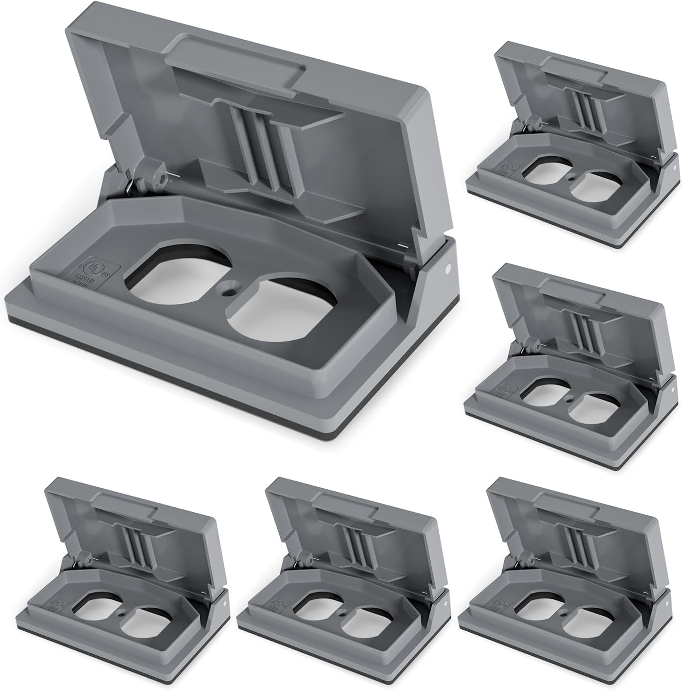 ELEGRP Horizontal Outdoor Cover for Duplex Receptacles, 2-Hole Weatherproof Wall Plate, Outdoor Electrical Outlet Cover, Standard Size 1-Gang 4.55” x 3.02”, Thermoplastic, 1 Pack, Grey