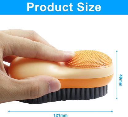 Hitefu 2 Pack Double Sided Laundry Stain Brush with Silicone Surface, Soft Bristle Scrub Brush for Shoes, Clothes, Underwhere & Fabric Cleaning (Blue & Orange)