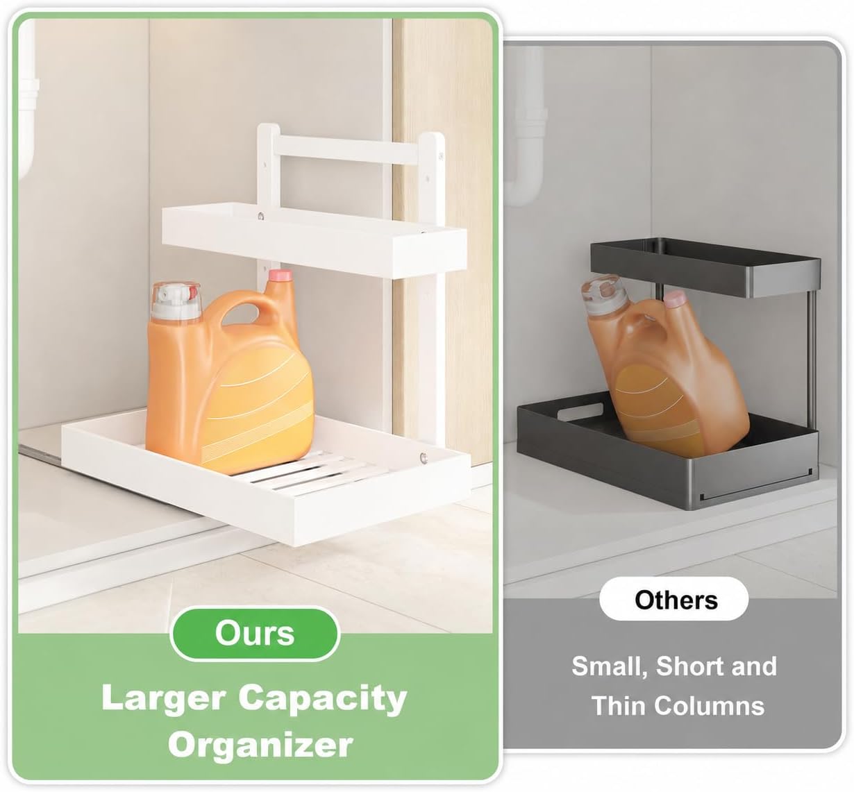 Under Sink Organizer - 2-Tier Pull Out Cabinet Organizer Vertical Slide Out Sink Shelf Storage Shelves for Multi-Purpose Bath Kitchen Bathroom Medicine (Nature, 2 Packs)