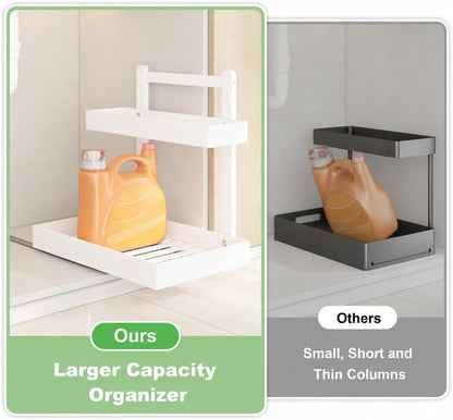 Under Sink Organizer - 2-Tier Pull Out Cabinet Organizer Vertical Slide Out Sink Shelf Storage Shelves for Multi-Purpose Bath Kitchen Bathroom Medicine (Nature, 2 Packs)