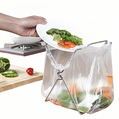 Tabletop Trash Bag Holder-Folding Stainless Steel Trash Bag Holder 11" Garbage Storage Metal Bracket for Countertop,Kitchen,Waste,Living Room,Dining Room,Bar Counter,Indoor Outdoor (Sliver)