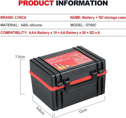 LYNCA Hard Battery Organizer Storage Box and SD Card Case Holder - Holds 6 SD Cards 20 AA Batteries and 15 AAA Batteries - with Built-in Battery Tester ("SD*6 AA Battery*20 AAA Battery*15")