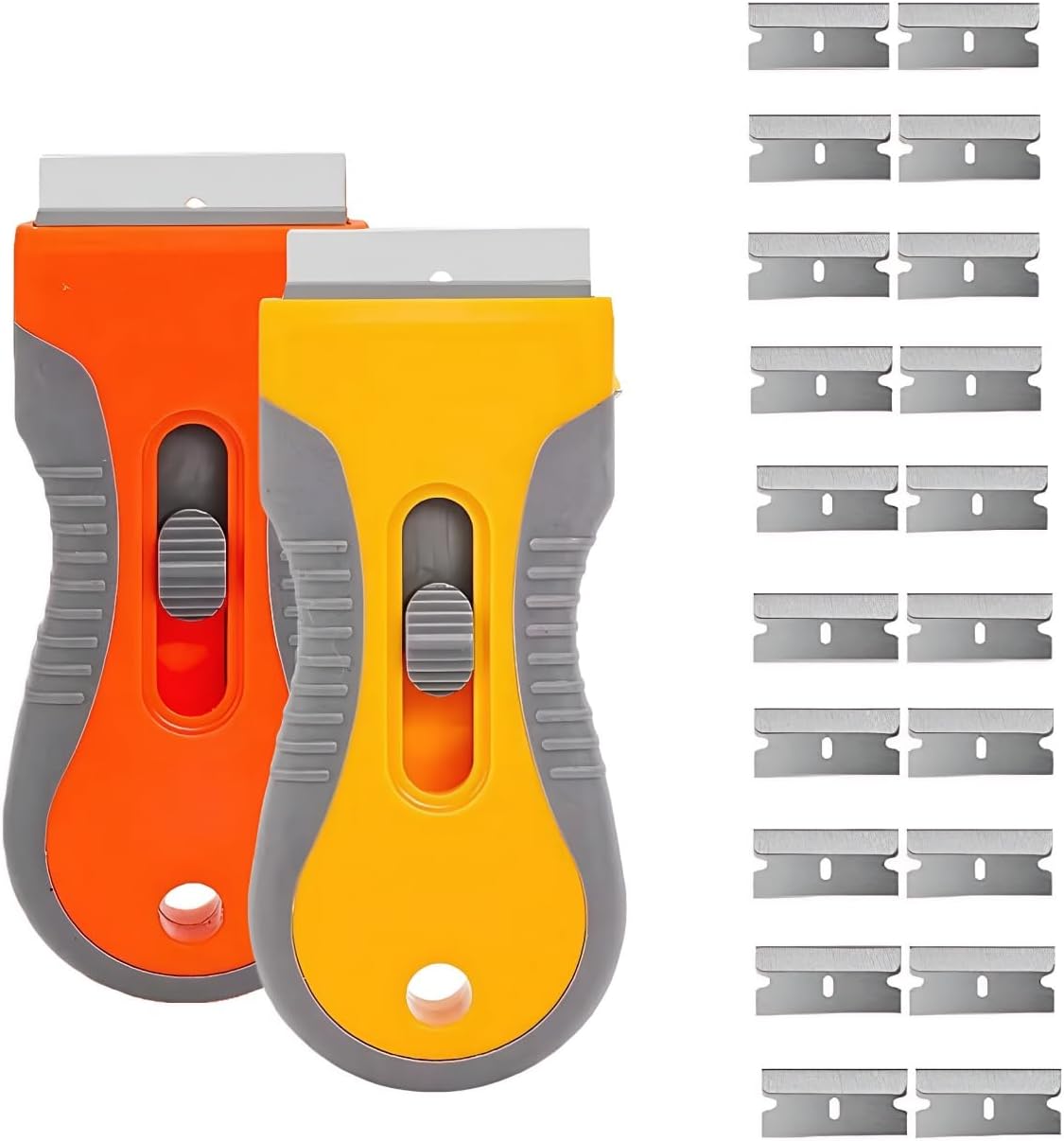 Retractable Razor Blade Scraper Tool, 2 Pack with 20 Extra Replacement Blades, Safety Lock Paint Scraper for Removing Stickers, Labels, Paint from Glass, Windows, Stovetop, Ceramic Surfaces
