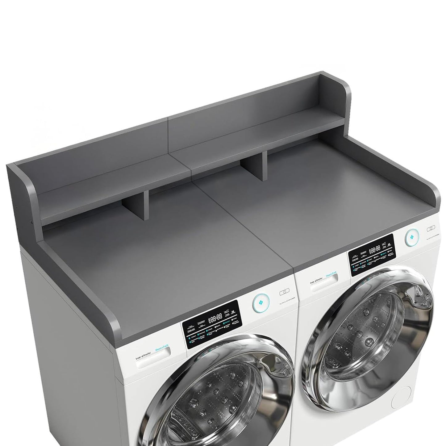 54" 2 Tier Washer Dryer Countertop with Storage Shelf, Waterproof MDF Laundry Room Organizer, Folding Station, Mechanically Joined Two-Panel Countertop (Walnut Brown)