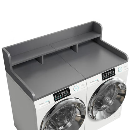 54" 2 Tier Washer Dryer Countertop with Storage Shelf, Waterproof MDF Laundry Room Organizer, Folding Station, Mechanically Joined Two-Panel Countertop (Walnut Brown)
