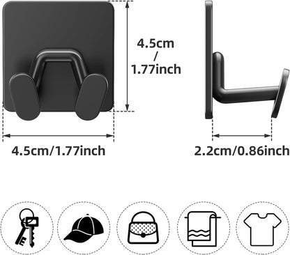 susswiff Shower Hooks for Inside Shower - Extra Sticky Stainless, Razor Holder Accessories, Wall Mounted Self-Adhesive Double Hooks for Razor, Loofah, Towel, Shaver, Coat, Key, Silver 6 Pack