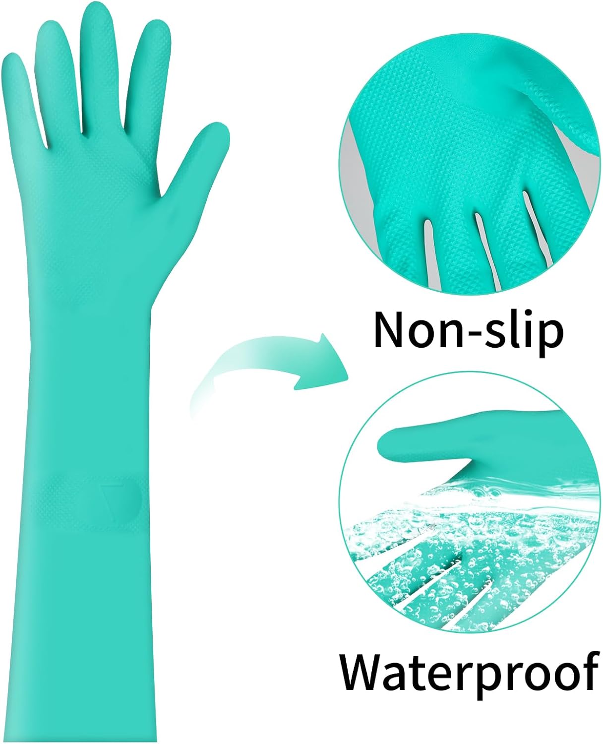 Long Sleeved Durable Nitrile Gloves 18in Reusable,Heavy duty Rubber Cleaning kitchen Cooking Anti Slip Dishwashing