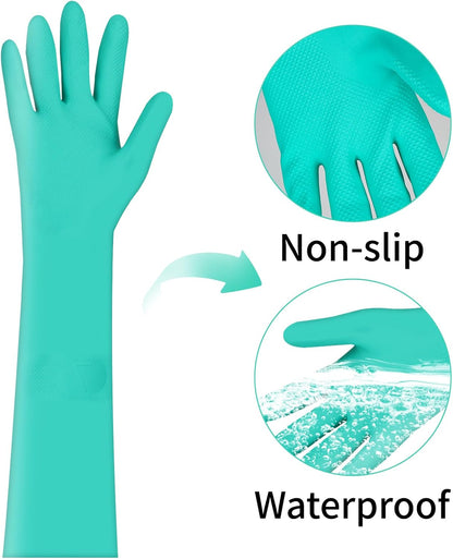 Long Sleeved Durable Nitrile Gloves 18in Reusable,Heavy duty Rubber Cleaning kitchen Cooking Anti Slip Dishwashing