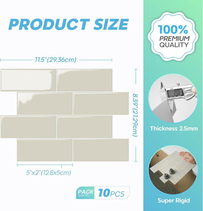 STICKGOO 10 Sheets Subway Tile Peel and Stick Backsplash, Extra Thick 3D Wall Tiles with Commercial-Grade Adhesive for Kitchen, Bathroom, Laundry Room,11.56"x8.38"(White)