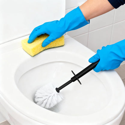 Topsky 2 Pack Compact Toilet Brush & Holder Set, Plastic Round Barrel Loo Brush with 2 Replacement Toilet Brush Head, Durable for Bathroom Toilet, Gray