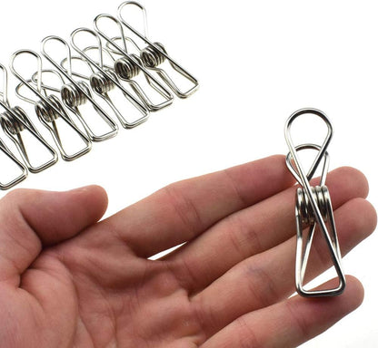 HAHIYO Clothespins Chip Clips All Metal Stainless Steel No Rust Stains Strong Grip in Heavy Wind 2 Inches 24 Pack Do Not Fall Apart Open Wide for Holding Clothes Snack Bag Clamps