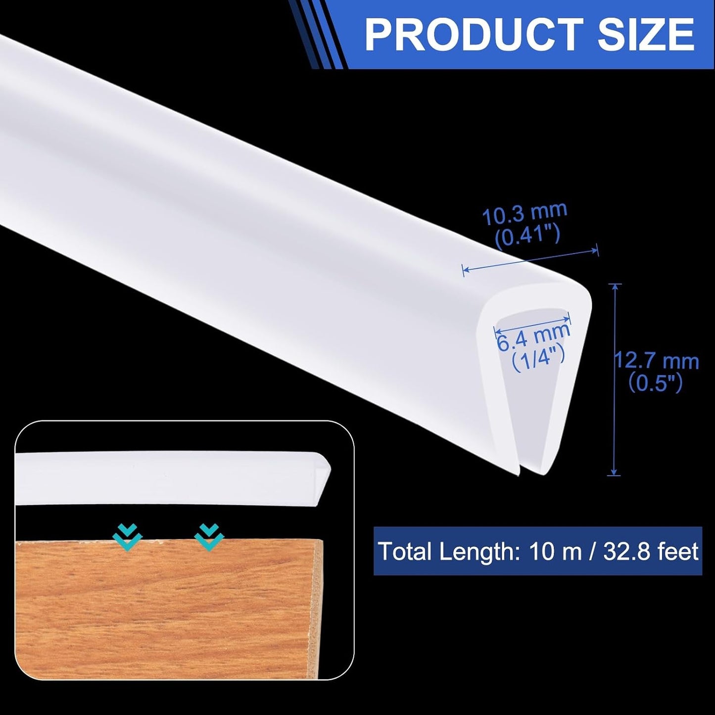 YOKIVE Clear Rubber U Channel Edge Trim, Silicone Door Seal Strip 3/16" Slot Fit for 5/32"-7/32" Edge | Metal Edge Guard Protector Great for Plywood, Glass, Sheet Metal (10-Feet)