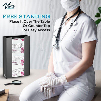 AdirMed VivaEssentials Double Glove Box Holder, Wall Mount or Free Standing Black Acrylic Glove Holder