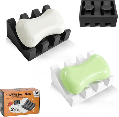 Soap Dish Holder for Shower with Suction Cup, Silicone Soap Holder & Saver Self-Draining Bar Soap Dish Keeps Soap Dry for Bathroom, Kitchen, Bathtub, Extends Soap Life (Black-1Pack)