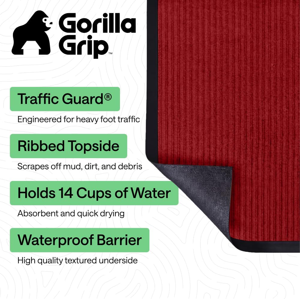 GORILLA GRIP Waterproof Traffic Guard Door Mat, Heavy Duty Entryway Mats, Strong Backing Commercial Utility Rugs for Office Hallway, Garage Floor and Home, Low Profile Carpet Runner, 29x17, Black
