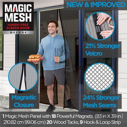 Magic Mesh Deluxe, Black | Magnetic Screen Door, Heavy Duty, Magnetic Closure, Door Net, Patio Screen, Sliding Door Screen, Bug Screen for Doorways, Kid & Pet Friendly | Size 39" x 83" (Pack of 1)