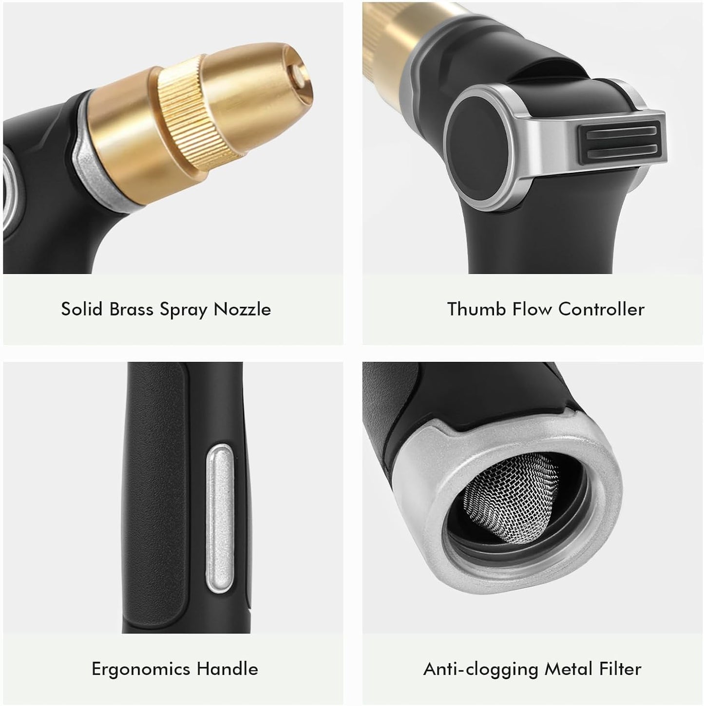 RESTMO Garden Hose Nozzle, Heavy Duty Water Hose Sprayer for Outdoor | Zinc Alloy Metal, Thumb Control, Precise Flow, Adjustable Spray Patterns, Leak-proof, Ideal for Lawn & Plant & Car, Black