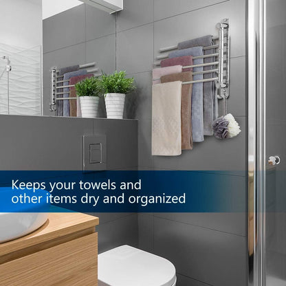 Towel Rack Wall Mounted JSVER Bathroom Towel Rack, Space Saving Towel Holder, 13.4 Inches Swivel SUS304 Stainless Steel Towel Bar, 180° Rotation 6 Arms Towel Racks for Bathroom