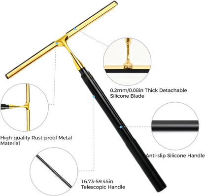 10.7“ Wide All-Purpose Shower Squeegee for Glass Doors, Squeegee for Shower Glass with Hook, Window Squeegee for Home, Small Squeegee for Shower, Bathroom, Car Glass, Mirror (Black)