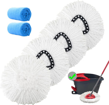 4 Pack Spin Mop Replacement Heads Microfiber Mop Refills Compatible with 2 Tank System Replace Head Safe for Cleaning All Hard-surfaced Floors Includes 1 Extra Mop Replacement Base