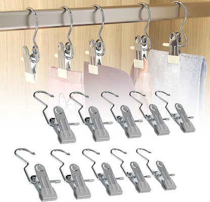 Space-Saving Clothespin Hat Pants Storage Hanging Travel Hook, Stainless Steel Boot Hangers Clips Boot Hangers for Closet, Laundry Hooks Hanging Clips Clothes Pins Socks Towel Clips (Black, 10Pcs)