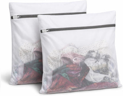 Mesh Laundry Bags for Delicates, Lingerie Wash Bags with Auto-Lock Zipper, 100% Polyester Fine Mesh, White Net, 2XL, 2L, 2S
