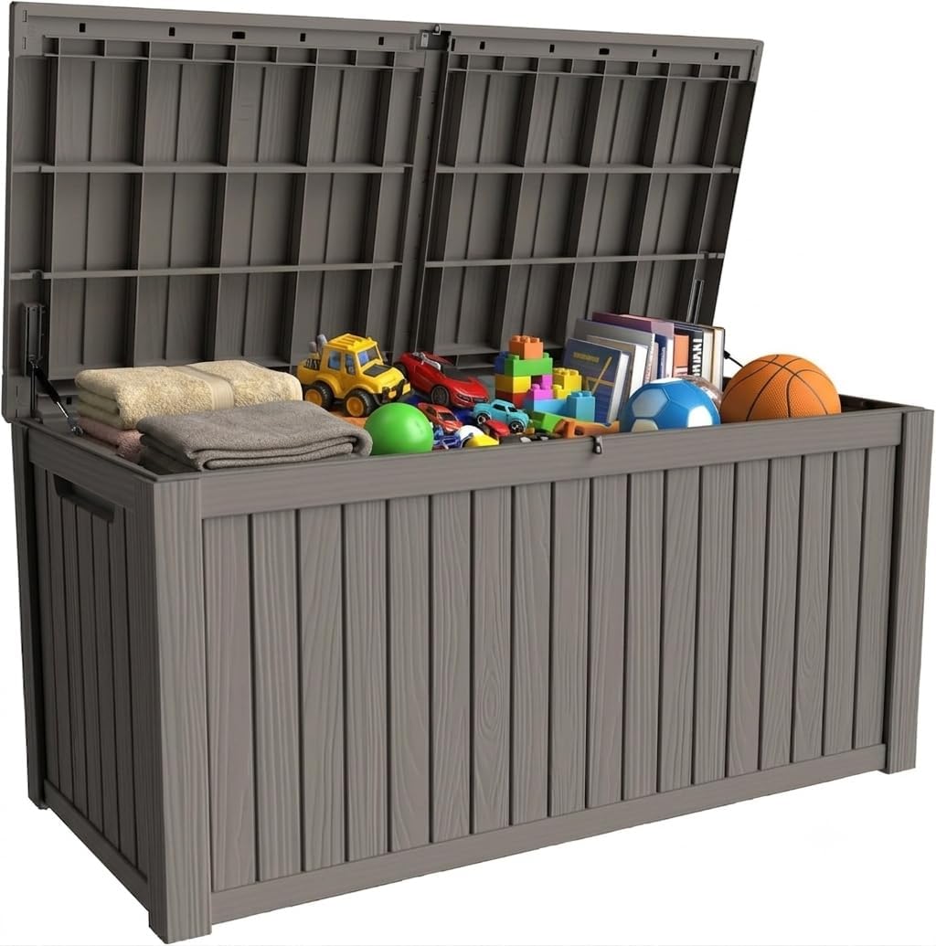 270 Gallon Lockable Resin Outdoor Storage Box, Waterproof & Weather Resistant Deck Box for Patio Cushion, Garden Tools & Pool Accessories, Black