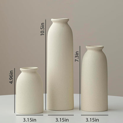 Ceramic Vase Set-3, Small Flower Vases for Decor, Modern Boho Farmhouse Style, Decorative Vases for Pampas Grass & Dried Flowers, Distressed Finish (Beige)