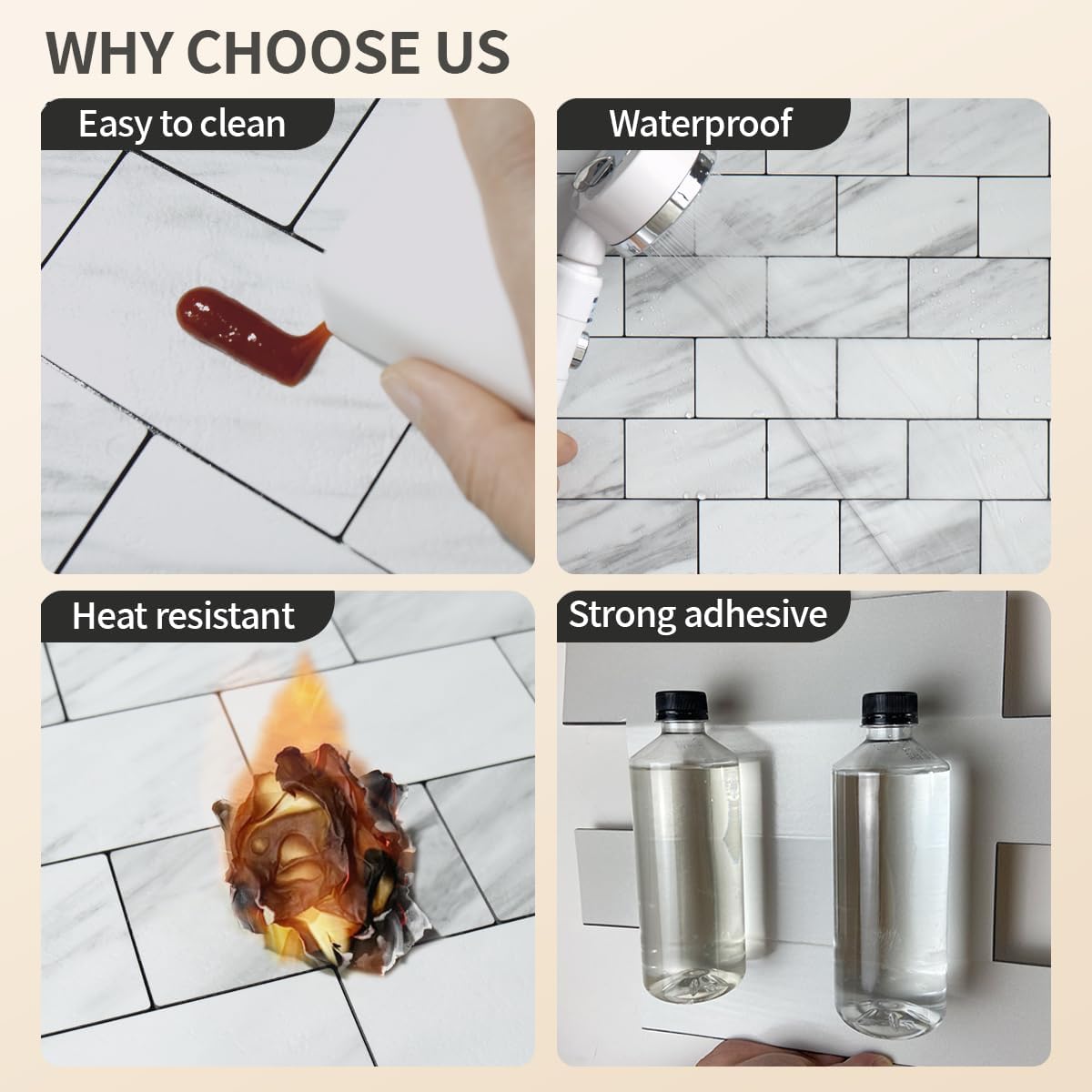 DICOFUN 10-Sheet Polished White Thick PVC Peel and Stick Backsplash, Ceramic Look Subway Tile White Kitchen Backsplash Peel and Stick Wall Tiles