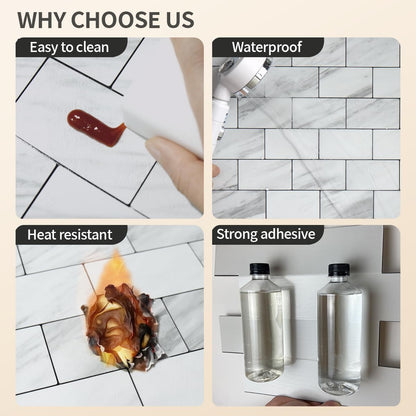 DICOFUN 10-Sheet Polished White Thick PVC Peel and Stick Backsplash, Ceramic Look Subway Tile White Kitchen Backsplash Peel and Stick Wall Tiles