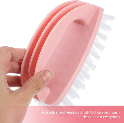 FRCOLOR Multi-Function Laundry Brush for Shoes and Clothes Cleaning Pink Plastic Handle, Practical Scrubbing Brush for Household Use and Bathtub Cleaning