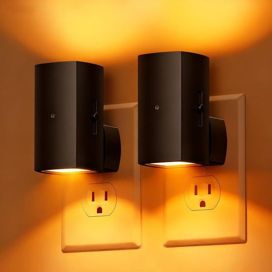 Brightown 2 Pack Night Lights Plug Into Wall, Modern Night Light with Rotating Plug, Dusk to Dawn Sensor, 0-100LM Stepless Dimming Nightlights, Home Decor for Hallway Bedroom Bathroom, Soft White