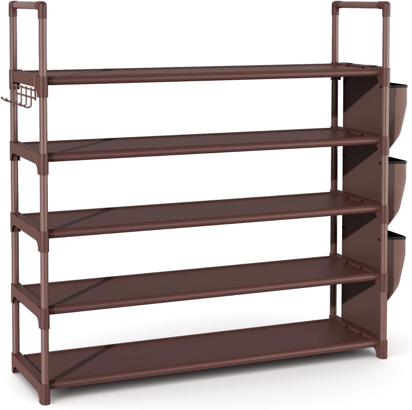 VILICK 5 Tier Shoe Rack with Hook and Side Pocket,Shoe Organizer Space Saver Storage for 20-25 Pair Shoe Storage Shelf Sturdy Free Standing Long Shoe Rack Organizer for Closet,Entryway,Small Spaces